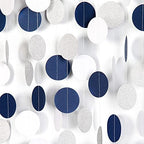 Navy Blue White Silver Paper Garland with Paper Lanterns Fan,Tissue Flower Pom Poms Streamers,Honeycomb Balls,Graduation Men Birthday Wedding Baby Bridal Shower Decor - Image 2