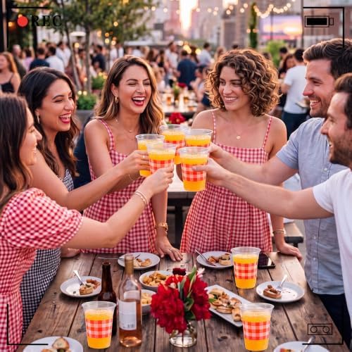 100 Pcs Red Gingham Plastic Cups for Party Decorations, 12 oz - Image 4