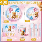 400 Pcs Bear Gender Reveal Party Supplies for 50 Guest, Blue Pink Baby - Image 2