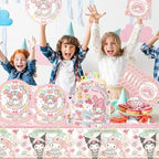 Meledy Birthday Party Supplies, Kawaii Cartoon Party Tableware with Happy Birthday Banner, Tablecloth, Disposable Paper Plates with Napkins for Fans Kids Party Decorations Serves 20 Guests - Image 5