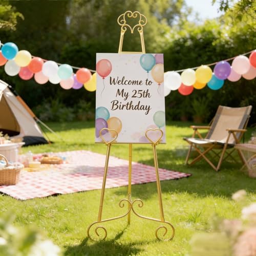 Gold Easel Stand for Sign,Heavy Duty Metal Adjustable Display Easel with Storage Bag,Perfect for Showcasing Pictures, Artwork, Picture Frame Wedding Sign Etc - Image 2