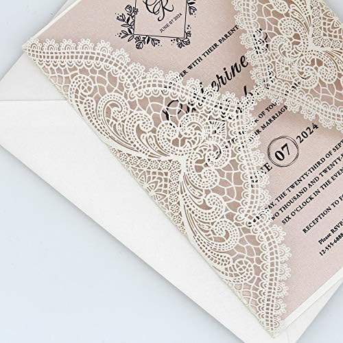 25-Pack White Lace Laser Cut Wedding Invitation with RSVP Cards, Blush Pink Shimmer Invitation Cards for Wedding/Sweet Sixteen/Bridal Shower/Birthday Party - Image 5