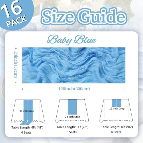 16 Pack Baby Blue Cheesecloth Table Runner 10ft 23x120 Inch - Image 2