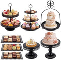 8 Pcs Cake Stands Set Metal Dessert Table Display Tiered Cupcake Holder Candy Donut Fruit Plate Cake Serving Tray with Handle Treats Serving Tower for Wedding Birthday Party Decorations (Black) by Lallisa