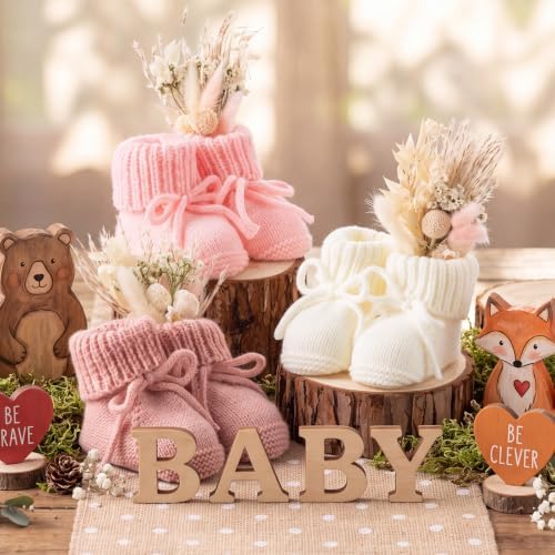 3 Set Baby Shower Table Decor Crochet Knitted Baby Booties with Bow Dried Pampas Grass Boho Table Centerpieces Gender Reveal Party Decor by Unknown