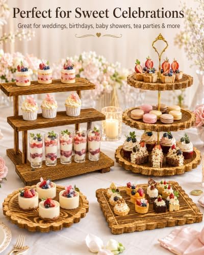 Wooden Dessert Table Display Set, 6-Piece Cake and Cupcake Stand Combo - Image 6