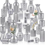 32 PCS Assorted Vintage Bud Vases, Colorful Glass Small Vases Bulk, for Centerpieces, Wedding Table Decor, Home Decorations & Gifts (Silver Srires) by Unknown