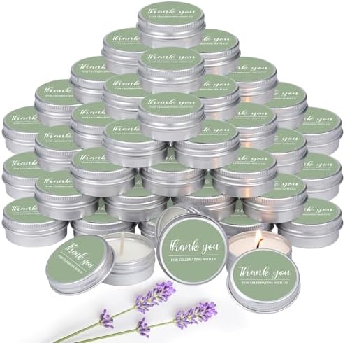 MTLEE 50 Pcs Sage Green Wedding Thank You Candles Gifts for Guests, Bridal Shower Baby Shower Favors, 1 oz Mini Lavender Scented Soy Wax Candles Tin Bulk for Birthday Aromatherapy Party Favors by MTLEE