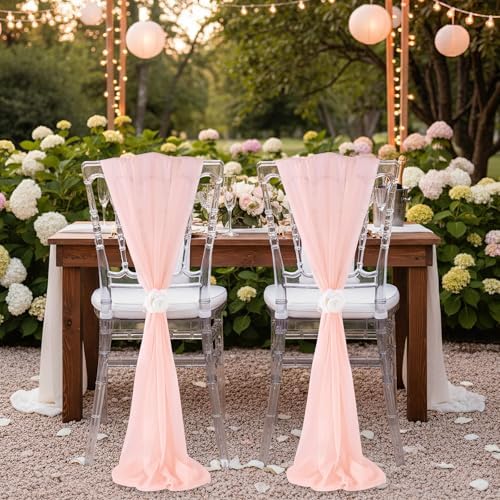 Fanqisi 16 Pieces Chair Sashes with Ribbons 8ft Long Blush Soft Fabric Drapes for Wedding Church Chair Aisle Decorations - Image 6