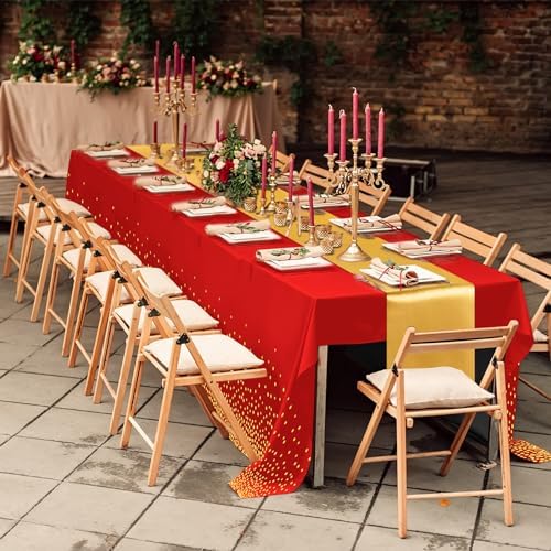 Breling 24 Pack Red and Gold Disposable Tablecloths and Table Runner Set - Image 6