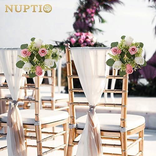 NUPTIO Flower Wreath for Table Centerpieces: 9.05 Inch Small Pink & White Candle Rings for Wedding Party Christmas Decorations - Rose Wreaths for Spring Summer Front Door Porch Decor 6 Pcs - Image 3