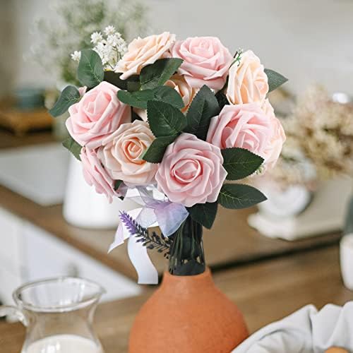 100 Pcs Artificial Rose Flowers, Pink, Champagne - Image 6
