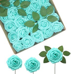 Artificial Flowers Realistic Roses, Real Looking Fake Roses with Stem for DIY Wedding Bouquets Centerpieces Bridal Shower Party Home Romantic Decorations (Turquoise, 100pcs) by BringmoreJoyinyourlife