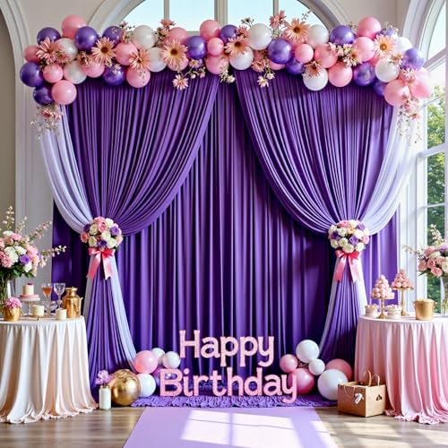 30ftx12ft Purple Backdrop Curtains for Parties, Wrinkle Free Polyester Photo Backdrop Drapes 6 Panels 12 ft Long Back Drop Cloth for Wedding Birthday Photography Background - Image 3