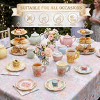 Yungyan 216 Pcs 72 Guest Tea Party Plates and Napkins Sets Floral Tea Party Supplies 6" Paper Plates, 9 oz Cups and Saucers Disposable Tableware Set for Birthday Wedding Bridal Shower Decorations - Image 3