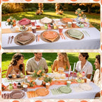 350 Pcs Fall Party Plates and Napkins - Sage Green Orange Party Decoration Tableware set Include Autumn Wedding Gradient Scalloped Plate Napkin Cup & Cutlery for Thanksgiving, Bridal shower, Birthday - Image 6