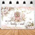We Can Bearly Wait Backdrop 8x6ft Boho Baby Shower Party Backdrop Pink Floral Bohemian Pampas Grass Bear Baby Shower Photography Background Kids Portrait Photo Backdrop Cake Table Decor by OFILA