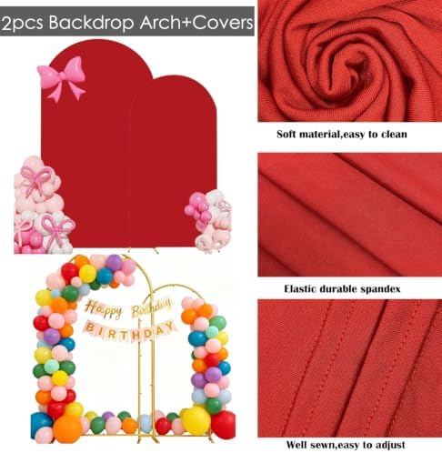 Set of 2 Metal Arch Backdrop Stands with Red Covers, 6/7.2FT - Image 4