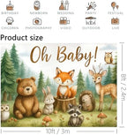 Oh Baby Woodland Baby Shower Backdrop - 10x8ft Gender Neutral Forest Animal Background for Boys Girls, Rustic Baby Shower Party Decorations, Watercolor Animal Banner for Wall Decor - Image 6