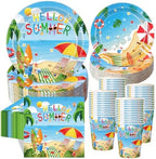 Pickmesh 250 Pcs Hello Summer Plates Napkins and Cups Beach Party Decorations Hawaiian Tropical Disposable Paper Tableware Set for 50 Guests Summery Ocean Pool Luau Birthday Party Supplies by Pickmesh