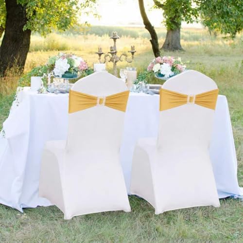 Spandex Gold Chair Sashes Bows 50 PCS Stretch Chair Cover Band - Image 6