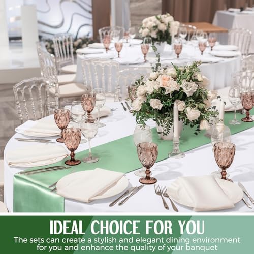 Tudomro 16 Pcs White and Sage Green Round Tablecloth and Satin Runner Set - Image 6