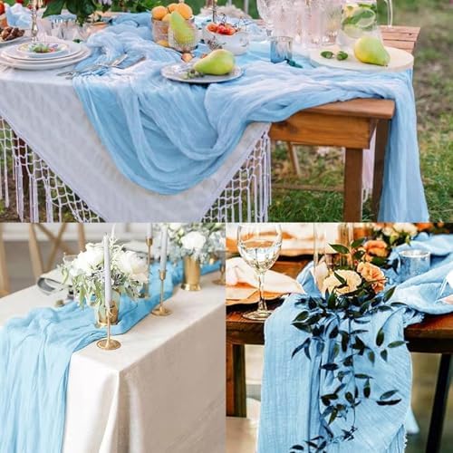 20 Pack Baby Blue Cheesecloth Table Runner 20 x 120 Inch Long Rustic Gauze Cheese Cloth Table Runner for Wedding 10FT Bridal Baby Shower Table Decorations Boho Fabric Sheer Birthday Party Table Decor - Image 6