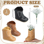 Mifoci 3 Set Cowboy Boot Vase Table Centerpiece, Baby Breath, Mixed Color - Image 2