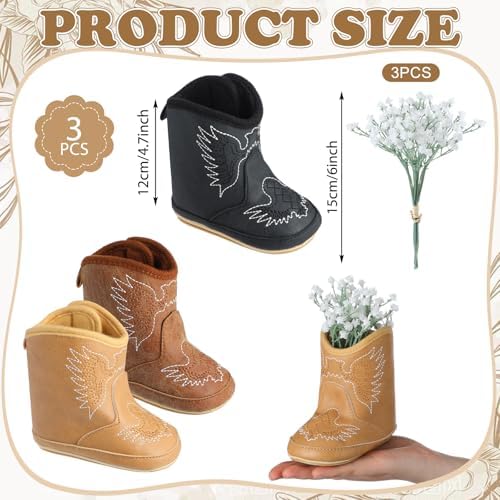 Mifoci 3 Set Cowboy Boot Vase Table Centerpiece, Baby Breath, Mixed Color - Image 2