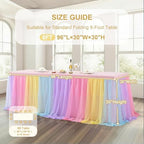 Wish Care 6 Pack Rainbow Tulle Tablecloth for 8 Foot Rectangle Tables Double Layer Tulle Tutu Skirt Unicorn Ruffle Pastel Table Cloth Stretch Fitted Table Covers for Girls Birthday Baby Shower Party - Image 5