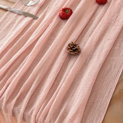 10Pcs Pink Cheesecloth Table Runner 120 Inches for Wedding Party Decor - Image 5