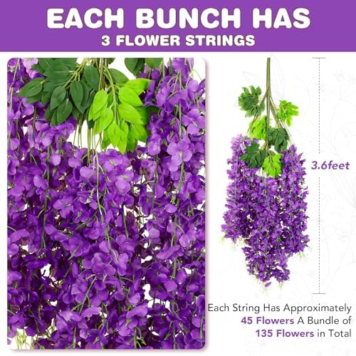 Alotiki Purple Wisteria Hanging Flowers, 75 Pack Fake Hanging Flowers - Image 2