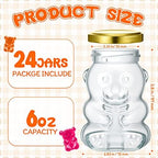 Patelai 24 Pack 6 oz Glass Bear Shaped Honey Jars with Lids Reusable Small Tilted Bear Glass Bottles Containers Dispenser for Candies, Birthday Wedding Party Favors(Classic,Gold) - Image 2