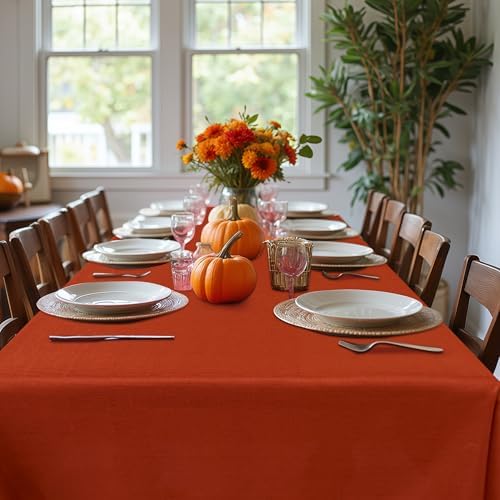 Fitable 2 Pack Faux Linen Fall Tablecloths Rectangle, 60x84 Inch, Rust - Image 2