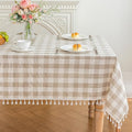 Beige Gingham Tablecloth Rectangle, Cotton Linen Checkered, 55x106 Inch by Moinubone