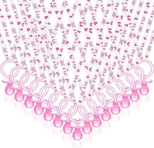 CHENGU 100 Pcs Baby Shower Pacifiers Necklace Bulk,Pink and White by CHENGU