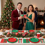 Red & Green 350-Piece Decagonal Paper Plates Party Set, Serves 50 - Image 2