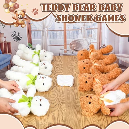 Seenelling 8 Sets Bear Diaper Changing Baby Shower Game Kit, Brown, White - Image 3