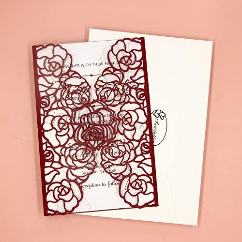 FOMTOR Laser Cut Wedding Invitation Set with Envelopes & Inserts & Seals – Perfect for Weddings, Bridal Showers, Engagements & Anniversary Celebrations - Red, 40pcs - Image 3