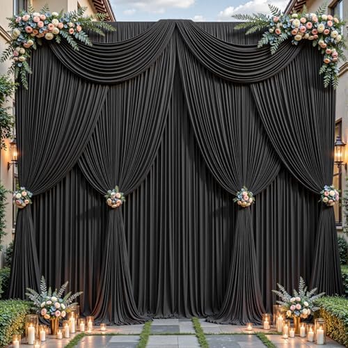 32ftx10ft Wrinkle Free Black Backdrop Curtain - 10 Feet Photography Backdrop Drapes, Silky Polyester Back Drop Cloth for Wedding Baby Shower Balloon Arch Background - Image 2