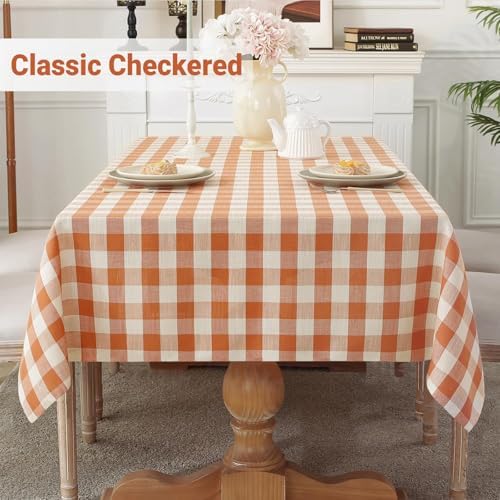 Laolitou Fall Thanksgiving Buffalo Plaid Tablecloth Checkered Gingham Table Cloth Rectangle Tables Cotton Linen Rustic Orange Tablecloths Washable Wrinkle Free for Party, 60"x120" 10-12 Seats - Image 2