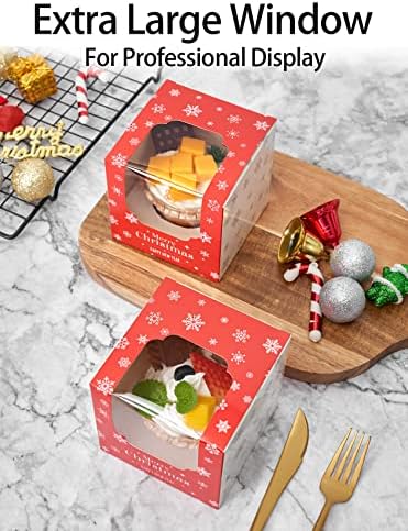 Happyhiram 200 Pack Christmas Red Cupcake Boxes with Inserts and Window - Image 5