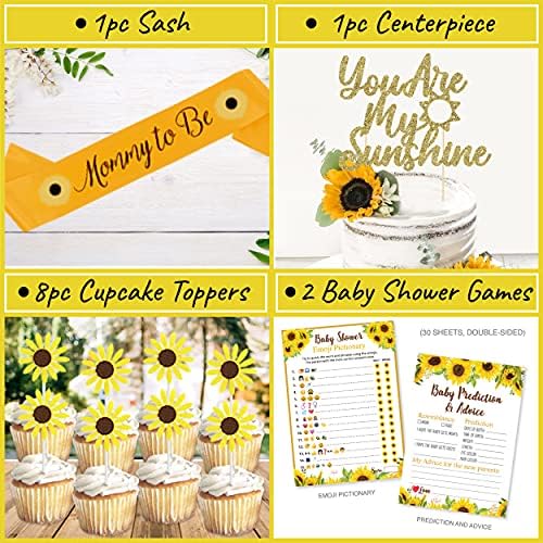 207 PC Sunflower Baby Shower Decorations for Girl or Boy Kit – Welcome Baby Pre-Strung Banners, Flower Vine, Guestbook, Sash, Daddy Pin Yellow Balloons Cake Toppers Fans Lantern Games & Favor Stickers - Image 6
