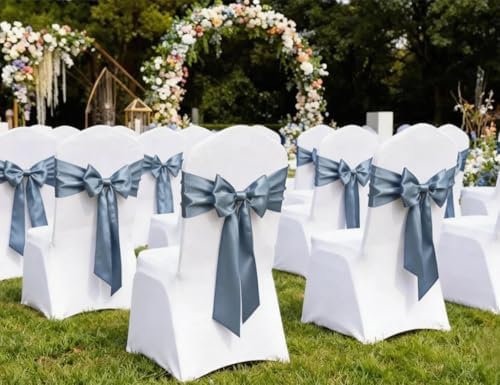 Satin Dusty Blue Chair Sashes 50 Pack, Dark Blue Chair Ribbons for Party - Image 3