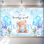 We Can Bearly Wait Backdrop 10 x 8 ft Blue Boho Baby Shower Background by Unknown