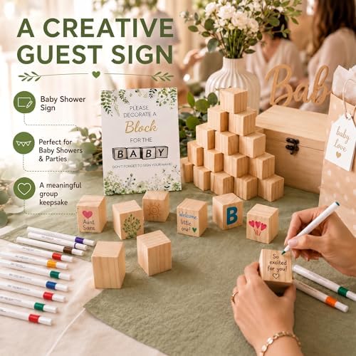 103 Pcs Baby Shower Games Sign Kit, Wooden Blocks to Decorate - Image 4