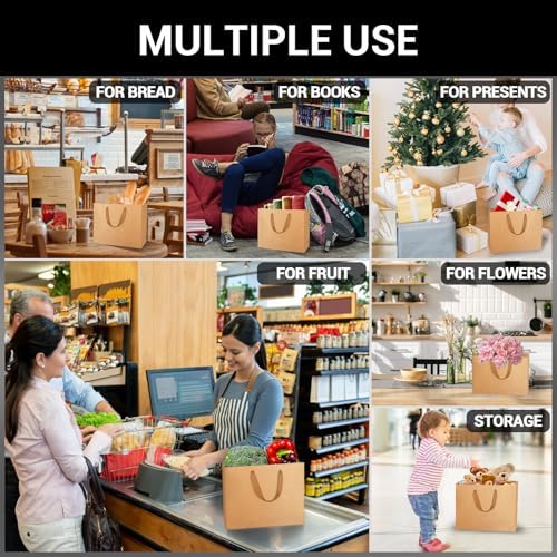 EUSOAR Gift Wrap Bags in Bulk, 12 Pack 8.6x3.9x7 inches Small Kraft Paper Bags with Handles, Heavy Duty Bags for Grocery, Boutique, Retail, Business, Party Favors, Baby Showers, Birthdays, Wedding - Image 4