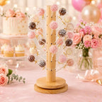 2Pack Wooden Cake Pop Stand Kit with 360° Spinning Base, 49Hole Lollipop Holder with Cake Ball Scoop, 100 Paper Sticks, 100 Clear Treat Bags and 100 Twist Ties, Easy Twist Assembly for Parties - Image 6