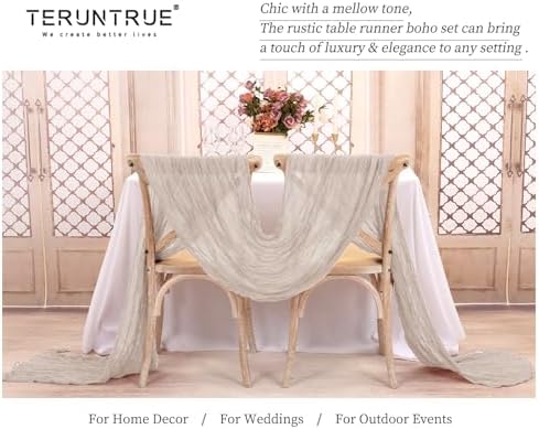 Teruntrue 20 Pack Taupe Cheesecloth Table Runner 17x108 Inch, Boho Gauze Sheer Fabric Cheese Cloth Table Runners for Wedding Party Bridal Shower Baby Shower Birthday Home Decor Garden Farmhouse - Image 4