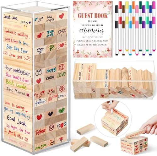 80 Wedding Guest Book Alternative tumbling tower Wooden Block, Floral by Beeveer